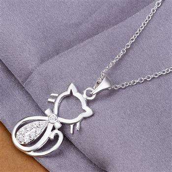 CUTE 925 DIAMANTE CAT PENDANT NECKLACE