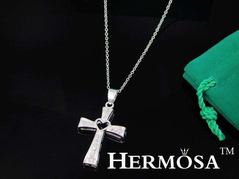 IN TIME FOR CHRISTMAS !! HERMOSA CROSS & LOVER NECKLACE 925 STERLING SILVER 18 INCHES