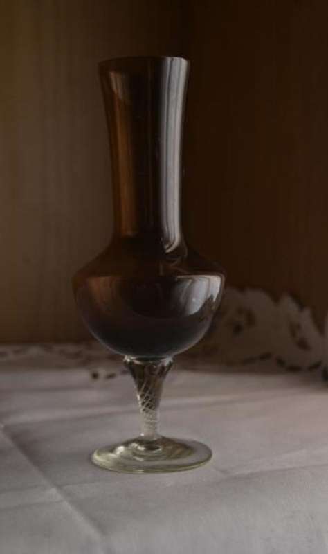 Venetian Deep Brown Bud Vase with Delicate Artistic Twist in the Stem