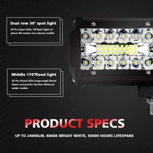 AUZKIN 7 Inches LED Light Bar Submersible driving lights 240W 24000lm LED Pods Spot Flood Combo Beam