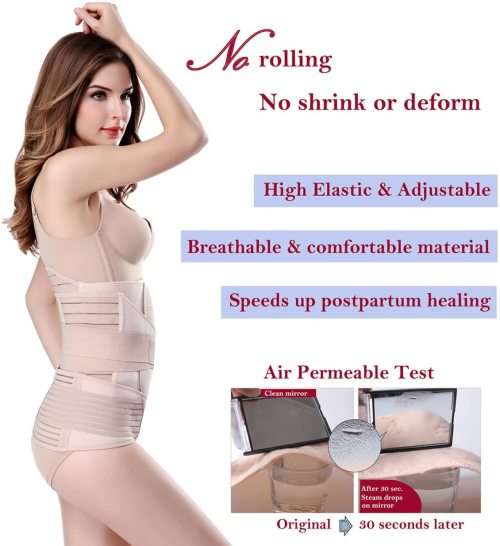 3 in 1 Postpartum Support - Recovery Belly/waist/pelvis Belt Shapewear Slimming Girdle, Beige, One S