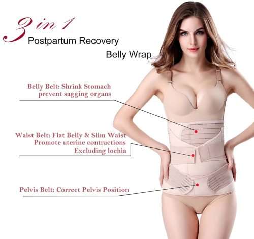 3 in 1 Postpartum Support - Recovery Belly/waist/pelvis Belt Shapewear Slimming Girdle, Beige, One S