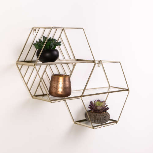 WALL SHELF - HEXAGONS GOLD