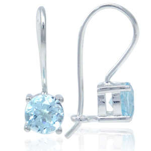 Genuine 2 Carat Sky Blue Topaz 925 Sterling Silver Hook Earrings