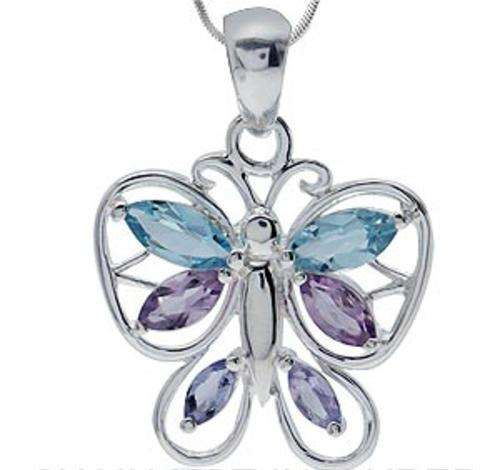 Beautiful!! Multi Gemstone Sterling Silver 925 Butterfly Pendant