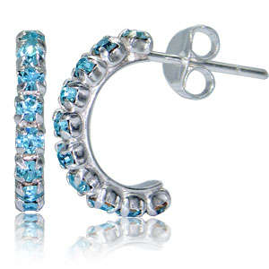 Topaz Blue Crystal Sterling Silver Hoop Earrings