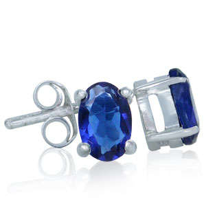 Sterling Silver Sapphire CZ Stud Earrings