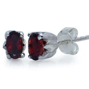Genuine Garnet Set In Sterling Silver925 Stud Earrings