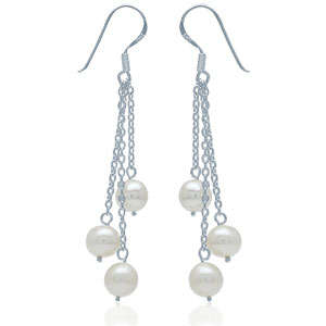Long White Pearl Sterling Silver 925 Dangle Earrings