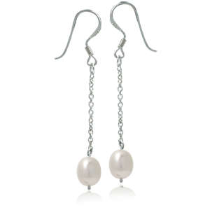 Natural White Pearl 925 Sterling Silver Dangle Earrings