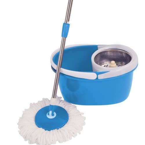 360° Rotating Magic Spin Mop Stainless Steel Dehydrate Basket W/Bucket 2 Heads