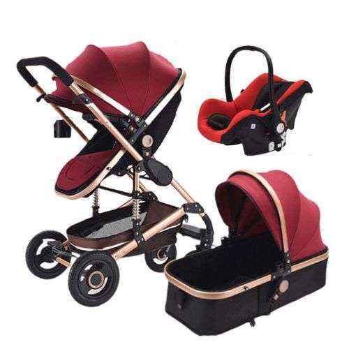 Baby stroller 3 in 1 newborn baby carriage - Red-Grey