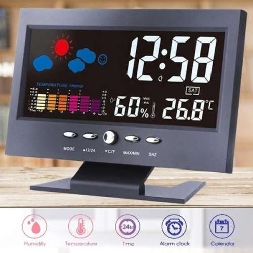 LCD Color Screen Digital Backlight Weather Forecast Station Alarm Clock