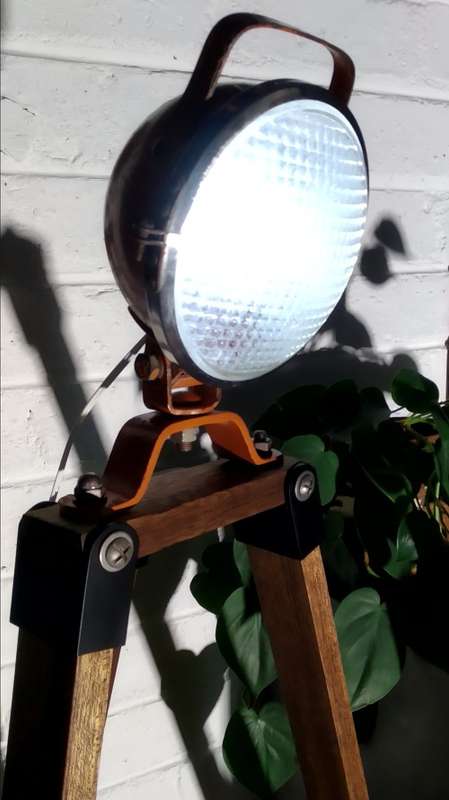 Vintage Sterling Tractor Lamp On Meranti Tripod