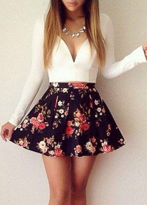 Floral Plunging Neckline Dress