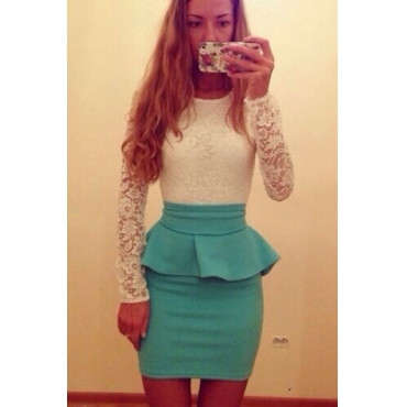 Peplum Lace Long Sleeve Dress