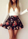 Floral Plunging V Neck Dress (S)