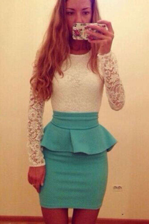 White Lace with green dress