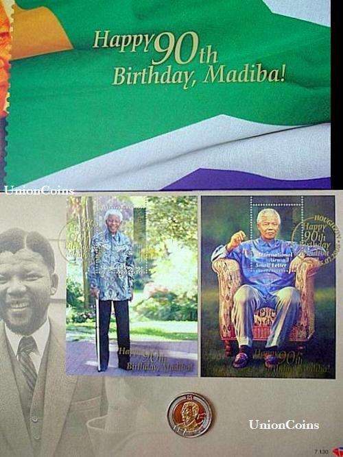 !! SALE !!  MANDELA 90tH BIRTHDAY COMBO.FOLDER,FIRSTDAY COVER AND UNC COIN !! SALE !! @ UnionCoins