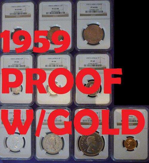1959 PROOF NGC SET !!  WITH 5 SHILLINGS AND GOLD 1/2 POUND !! ALL NGC GRADED !! ** VERY SCARCE **
