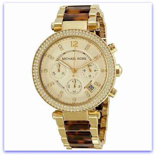 New Ladies Michael Kors Gold-Tone Tortoise Acetate Watch