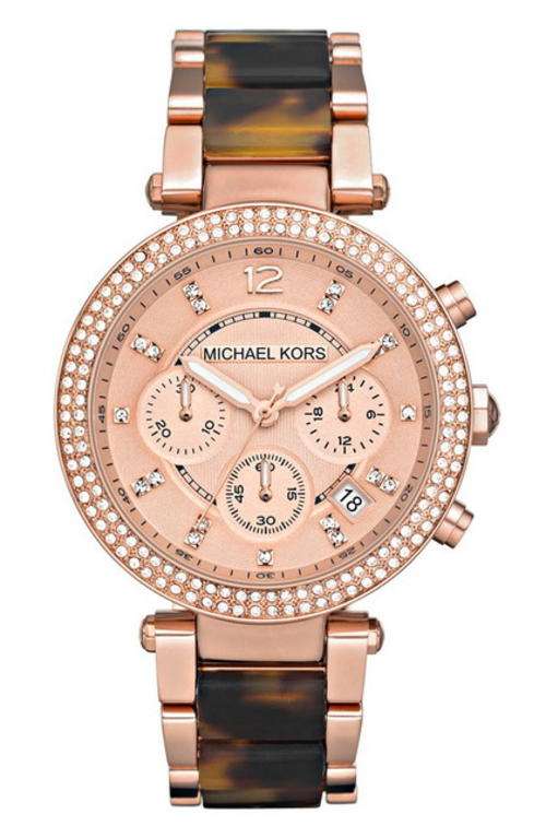 **Low Start Bid** New Ladies Michael Kors Parker Rose Gold & Tortoise Shell Chronograph Watch
