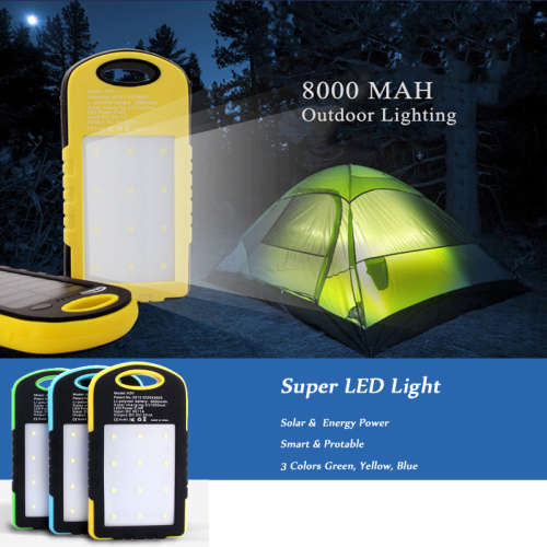 8000mAh Portable Waterproof Solar Charger Dual USB External Battery Power Bank