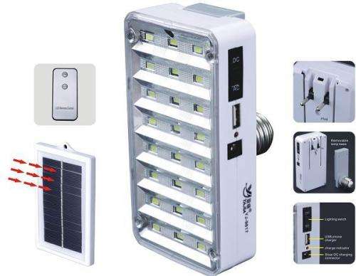 RECHARGEABLE EMERGENCY LIGHT WITH SOLAR PANEL & REMOTE CONTROL