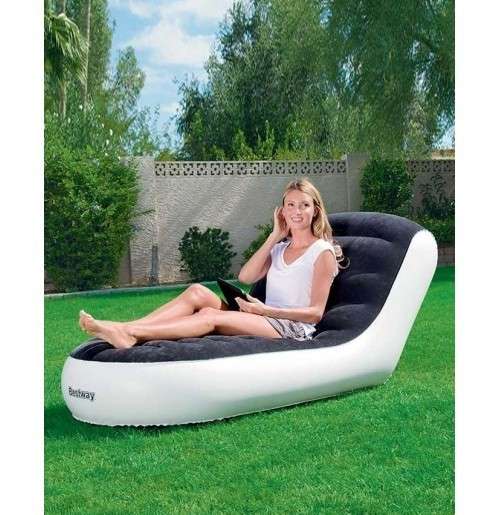 BESTWAY CHAISE SPORT LOUNGER INFLATABLE CHAIR - BLACK AND WHITE