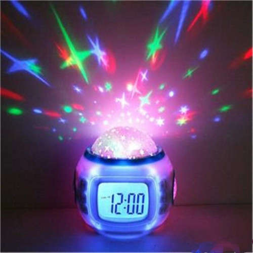 Music Starry Star Sky Projection LED Calendar Thermometer Digital Alarm Clock