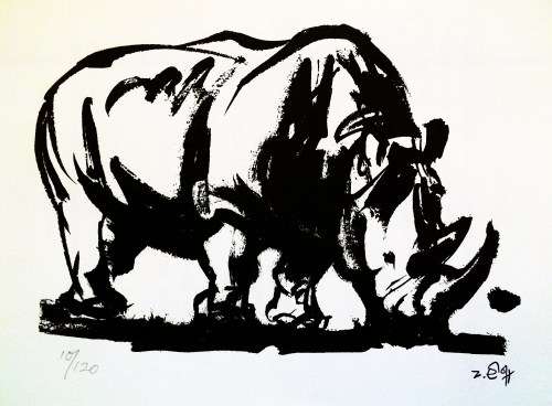 Zakkie Eloff, Rhinos Studio made pulication with three hand printed silkscreens. Studio stamped.
