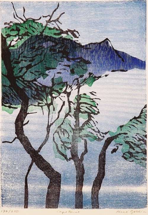 Alice Goldin CAPE POINT. Hand printed woodcut. A3 pencil signed and numbered.