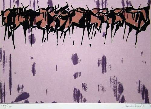 Gordon Vorster. BLOUWILDEBEES. Hand printed silkscreen. Pencil signed. 300mm x 420mm.