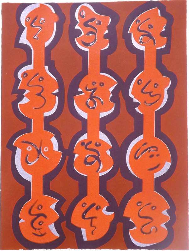 CHRIS SPIES THREE TOTEMS. A3. Hand printed silkscreen. Limited edition. Signed.