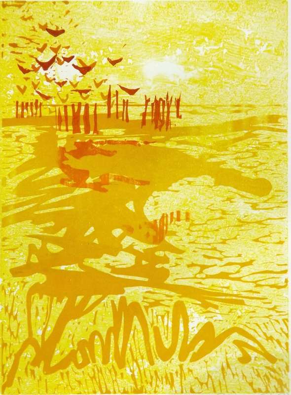 FRED SCHIMMEL. LANDSCAPE. A3. Hand printed woodcut. Limited Edition. Signed.