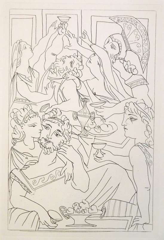 PABLO PICASSO. LE FESTIN. Hand printed intaglio print. Mint condition. COA attached.