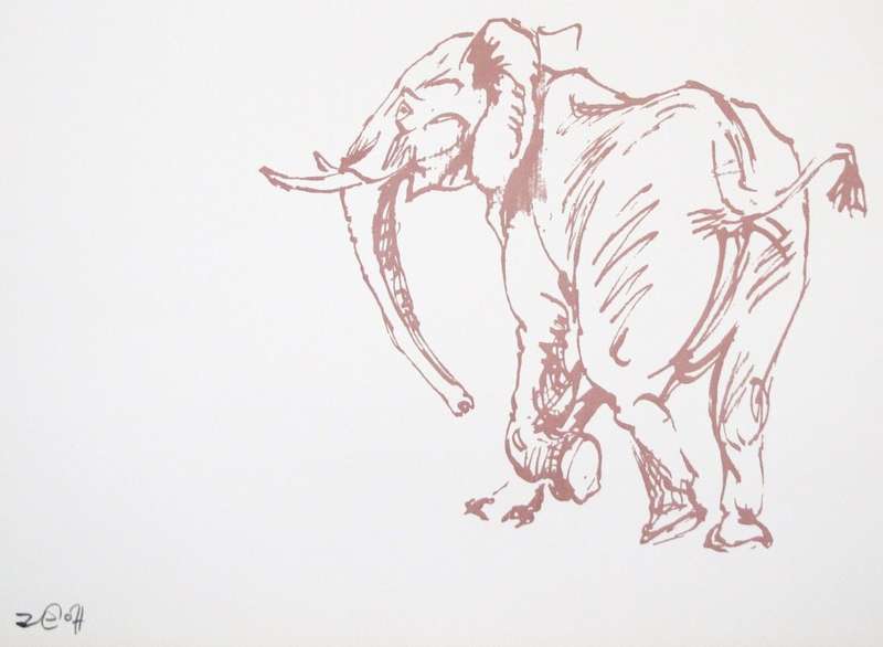 ZAKKIE ELOFF. OLIFANT. A3. Hand printed silkscreen. Limited Edition. Signed.