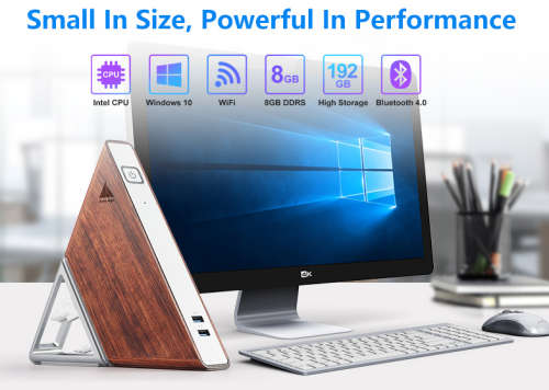 Mini PC - Quad Core Celeron N3450 stylish triangle wood finish