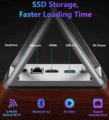 Mini PC - Quad Core Celeron N3450 stylish triangle wood finish