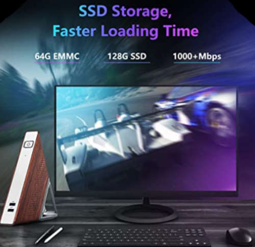 Mini PC - Quad Core Celeron N3450 stylish triangle wood finish