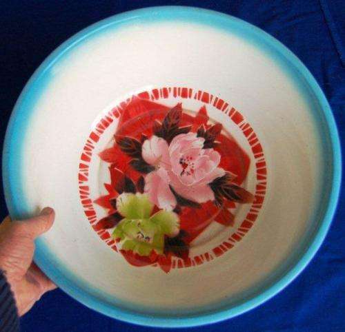 Large Enamel Floral Bowl - Diameter 400mm Depth 110mm