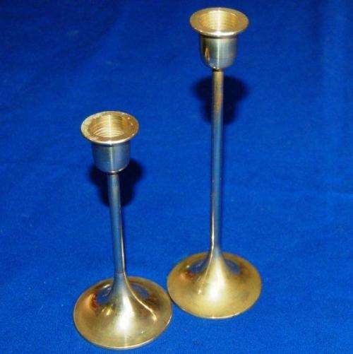 2 Matching Brass Candlesticks of Different Height - Tallest 190mm