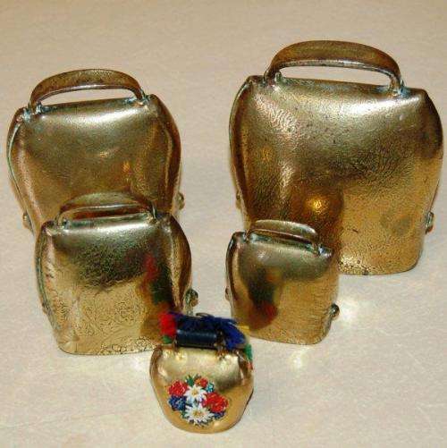 5 Quality Brass Cow Bells - Largest 100mm