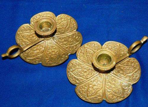 Vintage Pair of Brass Chamber Candle Holders