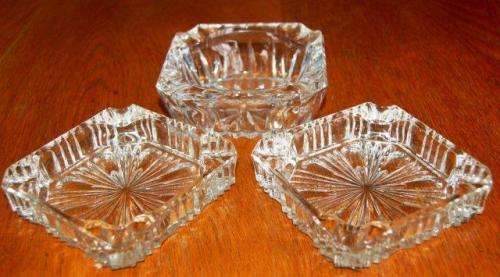 3 Attractive Cut Glass Ashtrays - 95mm Square