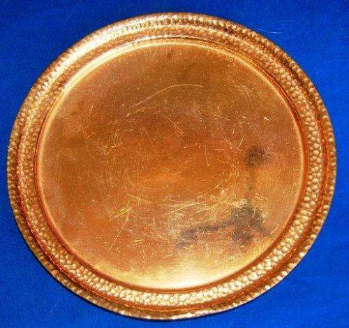 2 Copper Trays and a Pan - (Some wear noted) Round Tray Diameter is 225mm