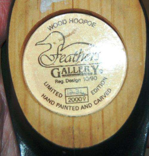 Hand Carved & Painted Wood Hoopoe - By Feathers Gallery - Limited edition- Length 390mm