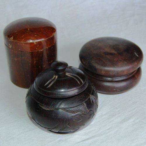 3 Wooden Containers - Tallest has Dia.of 83mm and Height of 95mm - Sold as one unit