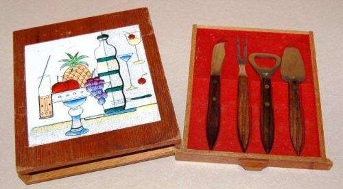 Boxed set of Bar / Pickle items with tiled top for cutting items.
