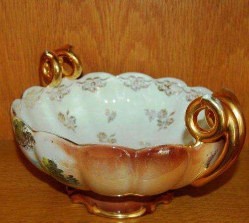 Vintage Alcobaca Portugal Ceramic Bowl - Slight wear on the gilt - Dia. 250mm Height 160mm